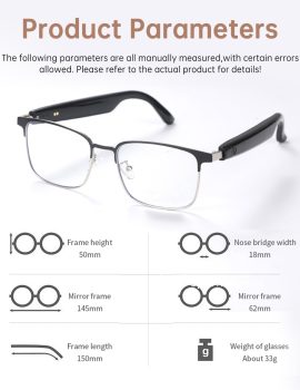 Bluetooth Audio Smart Glasses, Blue Light Glasses for Women Men, Remote Shooting, Open Ear Sound Mic & Speakers, Magnetic Charging, Color-Changing Polarized Sunglasses Lenses, Voice Assistant（GS06S)