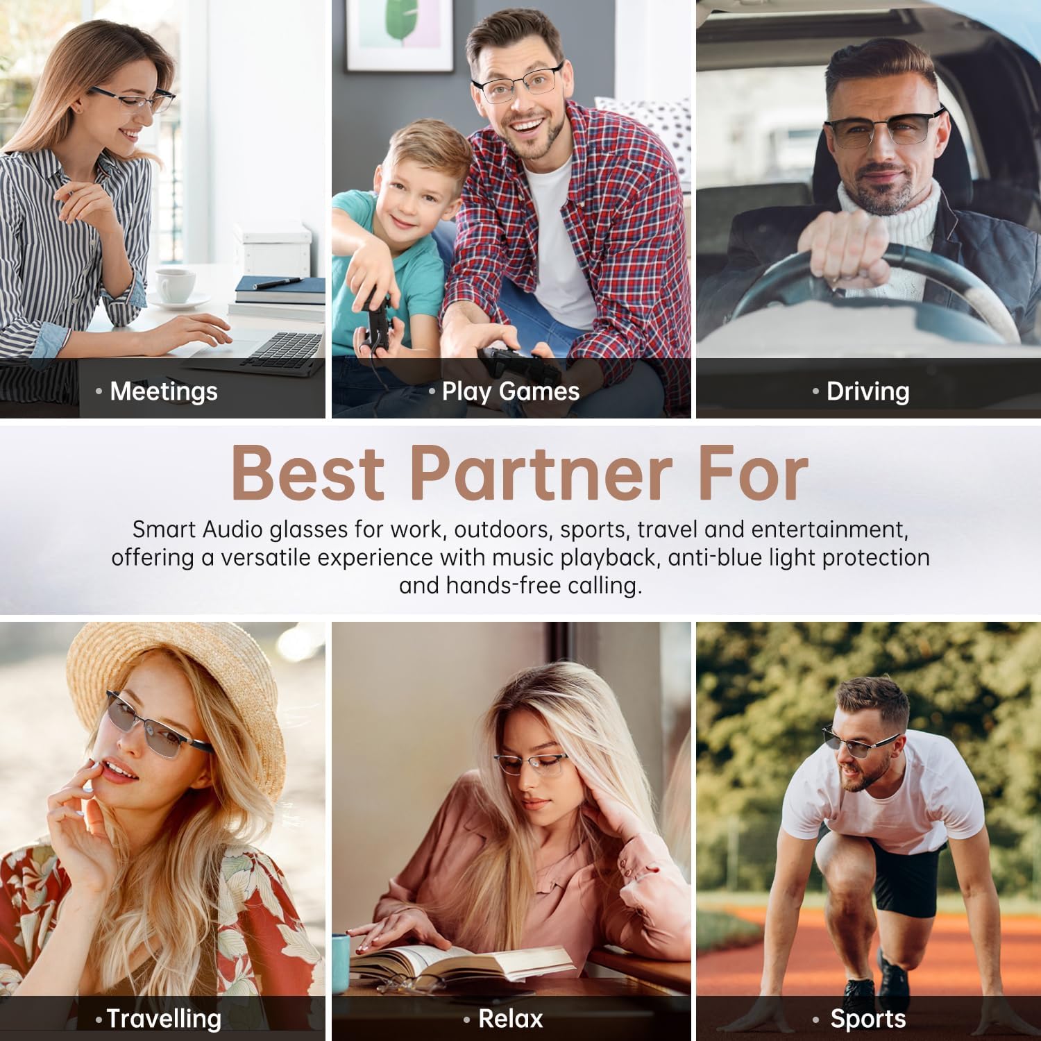 Bluetooth Audio Smart Glasses, Blue Light Glasses for Women Men, Remote Shooting, Open Ear Sound Mic & Speakers, Magnetic Charging, Color-Changing Polarized Sunglasses Lenses, Voice Assistant(GS06S) - Image 6