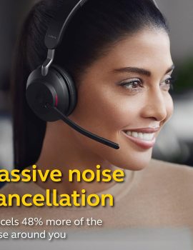 Jabra Evolve2 65 MS Wireless Headphones with Link380c, Stereo, Black – Wireless Bluetooth Headset for Calls and Music, 37 Hours of Battery Life, Passive Noise Cancelling Headphones
