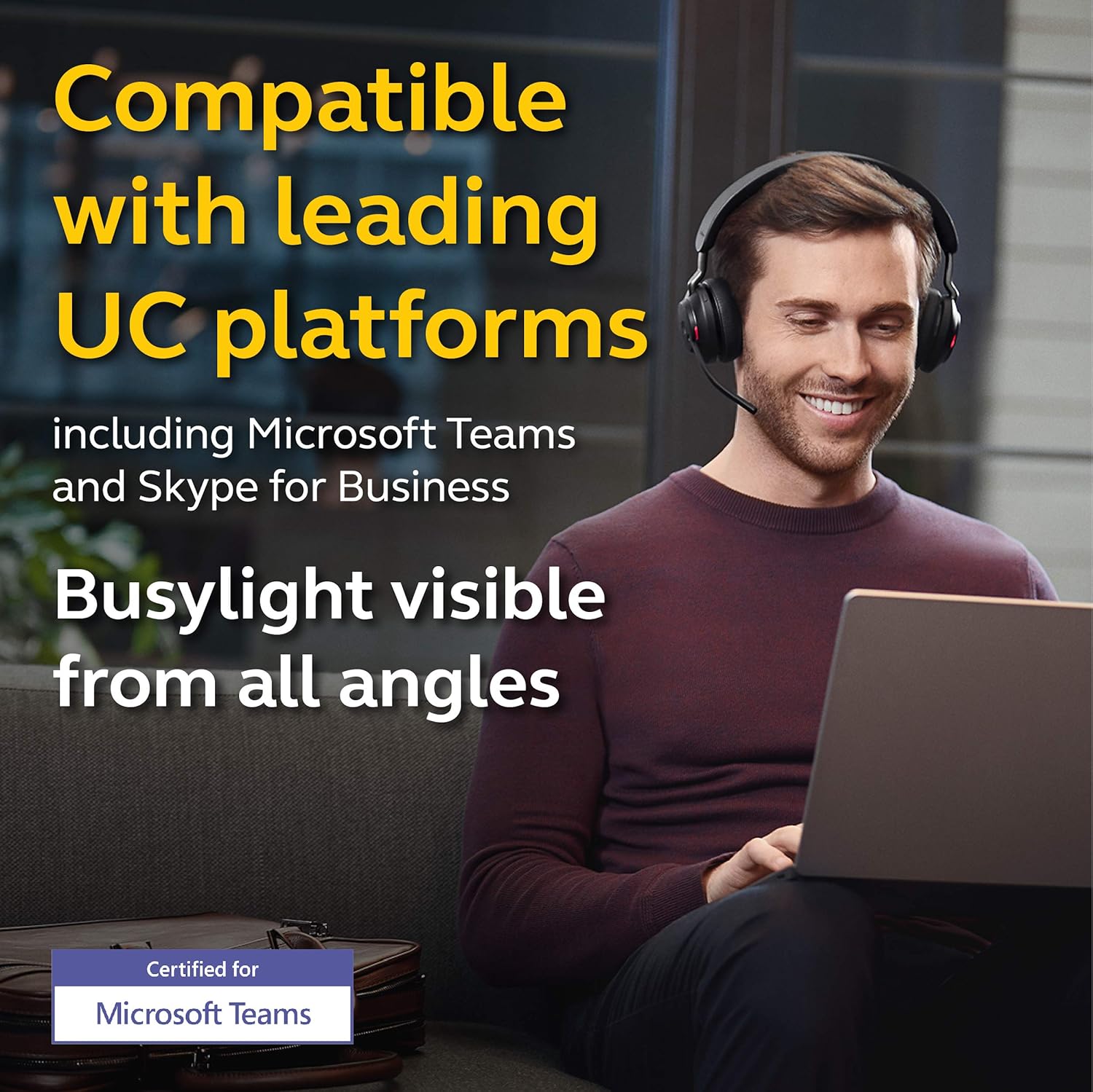 Jabra Evolve2 65 MS Wireless Headphones with Link380c, Stereo, Black – Wireless Bluetooth Headset for Calls and Music, 37 Hours of Battery Life, Passive Noise Cancelling Headphones - Image 7