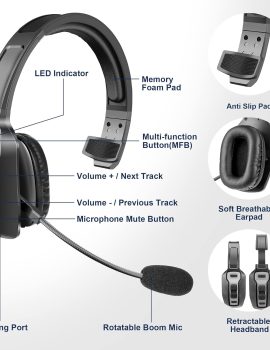 Trucker Bluetooth Headset, V5.2 Wireless Headset with Upgraded Microphone AI Noise Canceling, On Ear Bluetooth Headphone with Mute for Driver Office Call Center